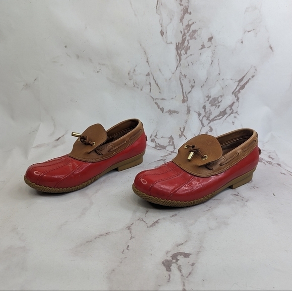 Tory Burch Loafer Women 9 39 Red Bean Boot Wellie Slip On Shoe Leather Rain Boat - Picture 5 of 16